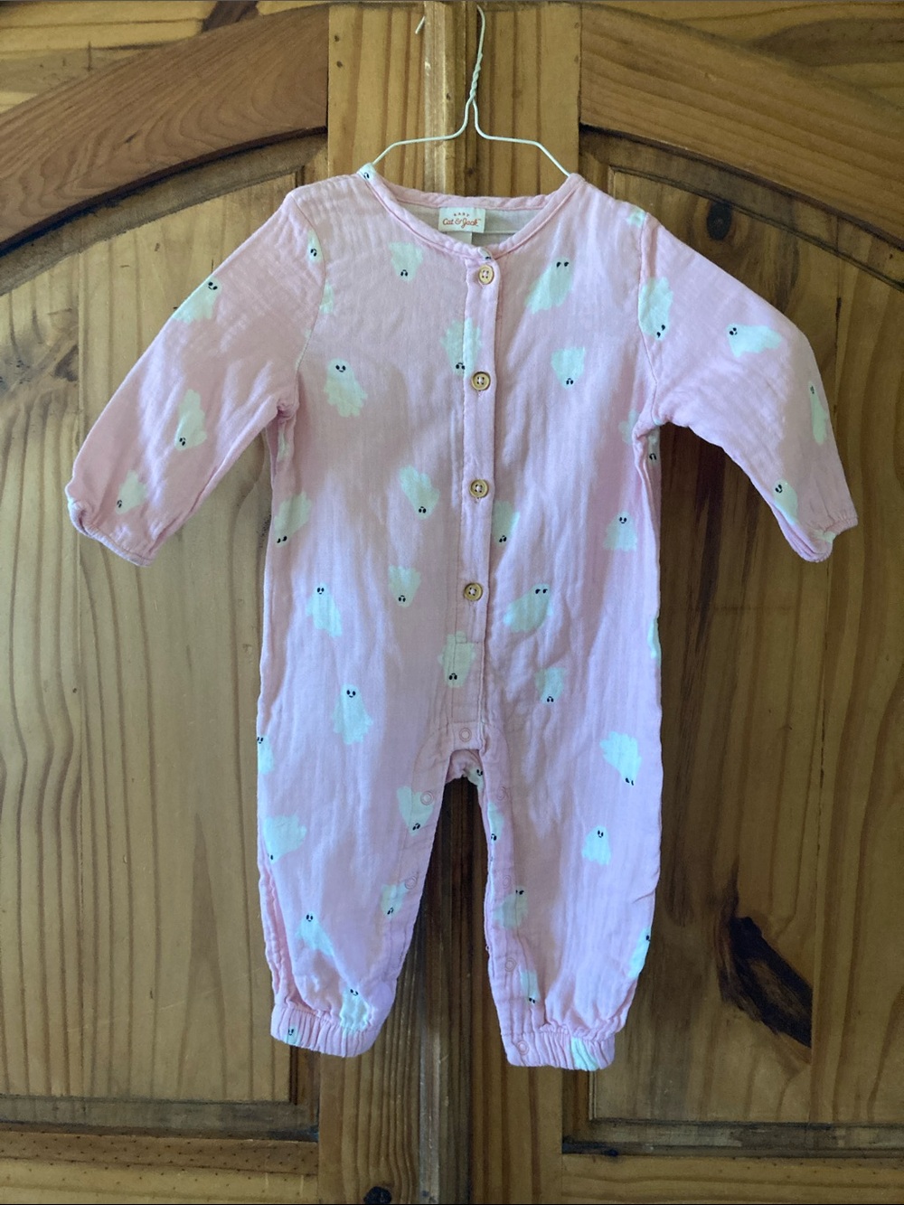 Girls Cat & Jack pink white ghosts Halloween romper size 6-9 months